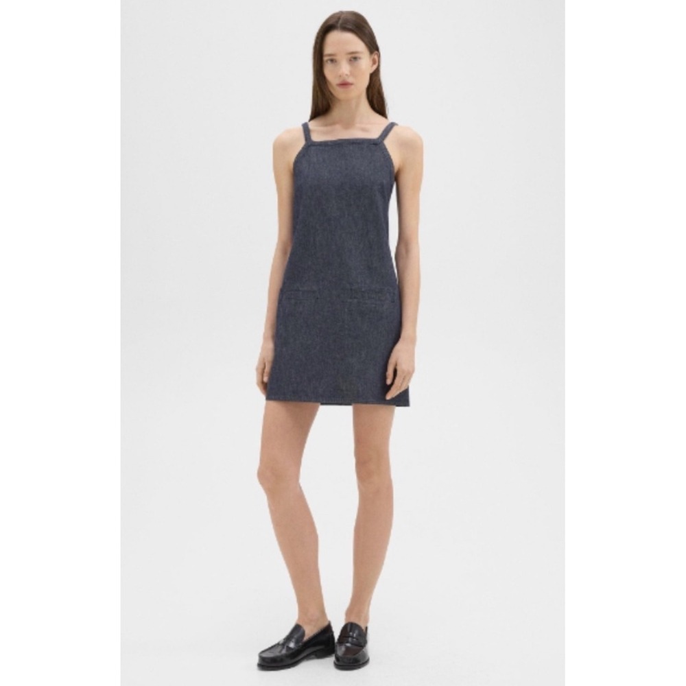 NWT Theory Square Neck Mini Dress in Indigo Crisp Denim sz 4 $275